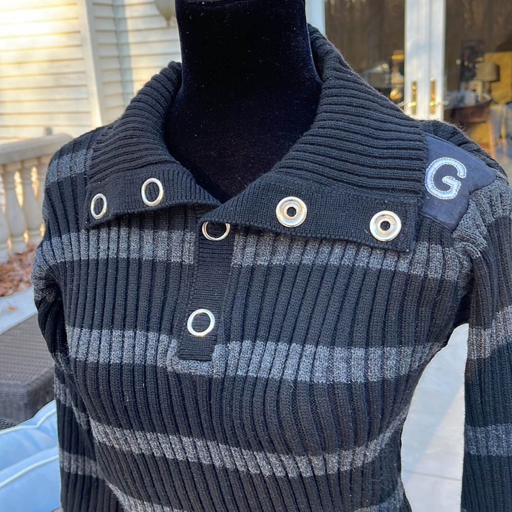 D&G SNAP Dolce and Gabbana ribbed turtleneck wool blend sweater grey and black - Picture 6 of 12